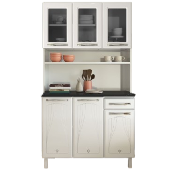 Armário de Cozinha de Aço Telasul Cristal Kit Triplo com 3 Gavetas, Portas com Vidro Temperado Fumê e Pintura Anticorrosiva – Branco com Puxadores Ônix-64eac985-392f-4ce5-991f-0add80460f92