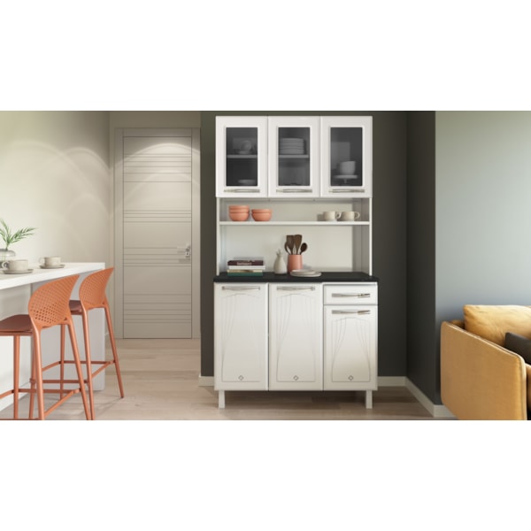 Armário de Cozinha de Aço Telasul Cristal Kit Triplo com 3 Gavetas, Portas com Vidro Temperado Fumê e Pintura Anticorrosiva – Branco com Puxadores Ônix-05588cf1-daf2-46f7-b68b-b44e308712f6