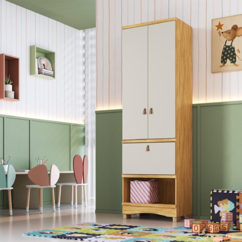 Armário Infantil Peroba Lilo Multifuncional 2 Portas 1 Gaveta Amêndoa e Off White 9375.100-f75254f0-3f69-417c-a8bd-321dd336cfe7