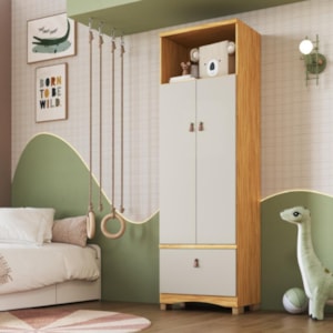 Armário Infantil Peroba Lilo Multifuncional 2 Portas 1 Gaveta Amêndoa e Off White 9375.100