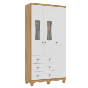 Armario Peroba Luna New 3 Porta 3 Gavetas Branco Brilho/Amendoa