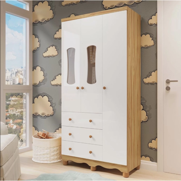 Armario Peroba Luna New 3 Porta 3 Gavetas Branco Brilho/Amendoa -03512dc7-3451-4633-9db8-d75db72e49ae