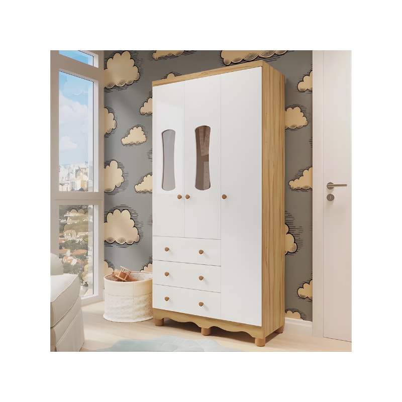 Armario Peroba Luna New 3 Porta 3 Gavetas Branco Brilho/Amendoa-adddf9bd-173e-4647-877e-6999d8c0d6fd