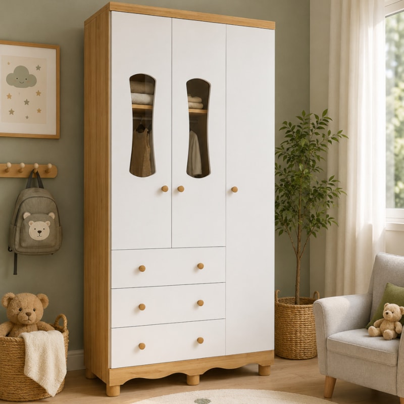 Armario Peroba Luna New 3 Porta 3 Gavetas Branco Brilho/Amendoa-6143a6c0-49b5-4c9f-a8ae-83d2de28b6bc