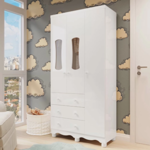Armario Peroba Luna New 3 Portas 3 Gavetas Branco Brilho