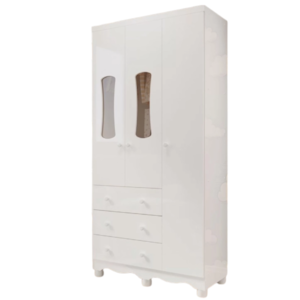 Armario Peroba Luna New 3 Portas 3 Gavetas Branco Brilho