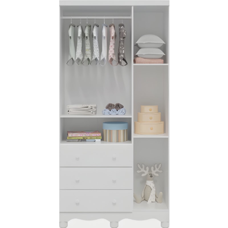 Armario Peroba Luna New 3 Portas 3 Gavetas Branco Brilho-e83fca14-84c5-496d-a295-8bd1455821fe