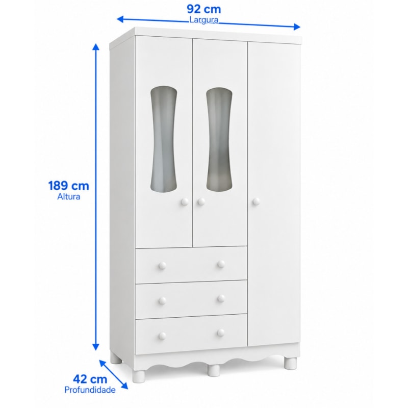 Armario Peroba Luna New 3 Portas 3 Gavetas Branco Brilho-707cc24e-0e81-4281-b598-163dcf22de26