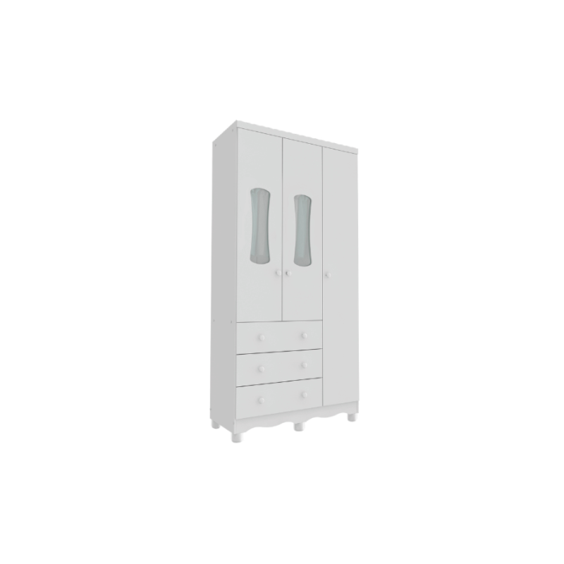 Armario Peroba Luna New 3 Portas 3 Gavetas Branco Brilho