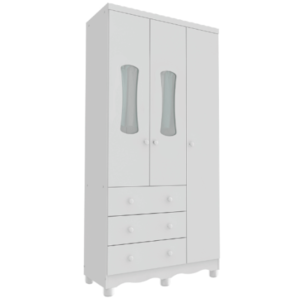 Armario Peroba Luna New 3 Portas 3 Gavetas Branco Brilho