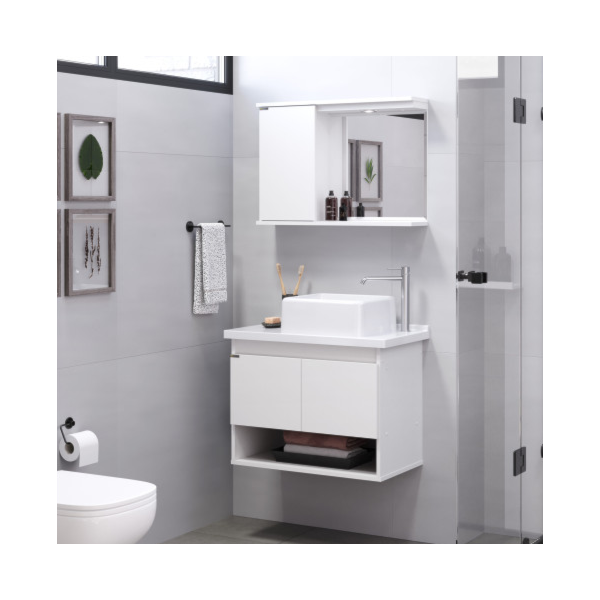 Armario Rorato Kit Bergamo Suspenso 2 Portas com Pia e Espelho Textura Branca-c2899864-ff6a-490a-aae2-d9a510928830