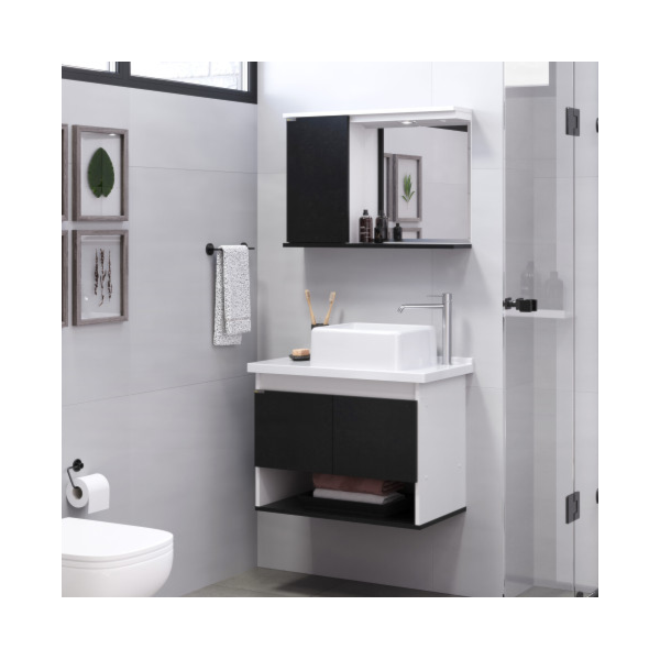 Armario Rorato Kit Bergamo Suspenso 2 Portas com Pia e Espelho Textura Preto-80ac3452-d873-4e08-b06c-5c88f5123261