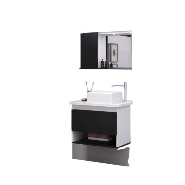 Armario Rorato Kit Bergamo Suspenso 2 Portas com Pia e Espelho Textura Preto-b04f5755-725b-41c5-bb97-75dcd7a485a0