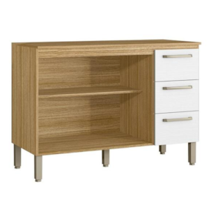 Balcao de Cozinha Kits Parana Ametista 1200mm 2 Portas 3 Gavetas com Tampo Freijo/Supremo