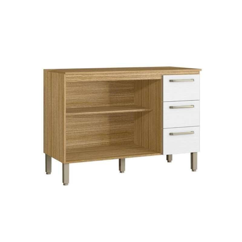 Balcao de Cozinha Kits Parana Ametista 1200mm 2 Portas 3 Gavetas com Tampo Freijo/Supremo