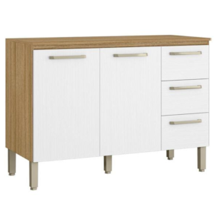 Balcao de Cozinha Kits Parana Ametista 1200mm 2 Portas 3 Gavetas com Tampo Freijo/Supremo