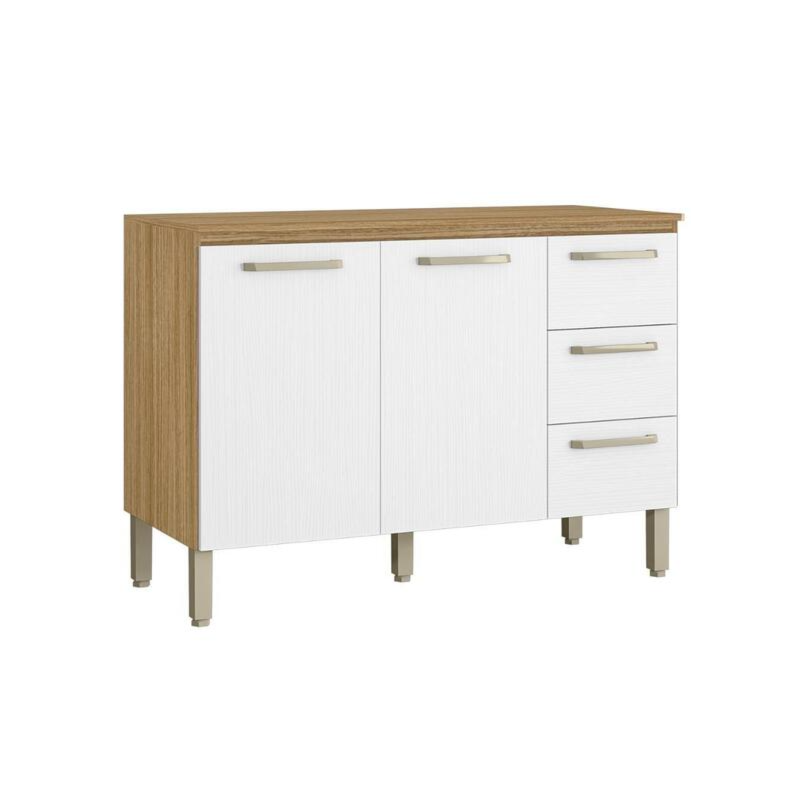Balcao de Cozinha Kits Parana Ametista 1200mm 2 Portas 3 Gavetas com Tampo Freijo/Supremo