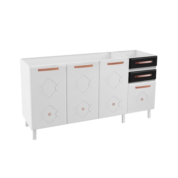 Balcao Quadruplo Telasul Mirage New 4 Portas 2 Gavetas 1600MM sem Tampo Preto-945292b7-ce55-4fed-844b-e317e17c3e6f