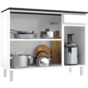 Balcao Tripo Telasul Esmeralda 3 Porta 1 Gaveta com Tampo 15MM Smart Branco