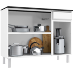 Balcao Tripo Telasul Esmeralda 3 Porta 1 Gaveta com Tampo 15MM Smart Branco