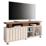 Bancada Briz 1.36 HB Moveis 1 Porta de Correr para Tv de ate 50" Off White/Castanho