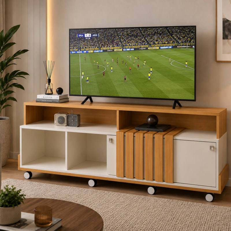 Bancada HB Móveis Graci 1,80m 2 Portas de Correr para TV até 70