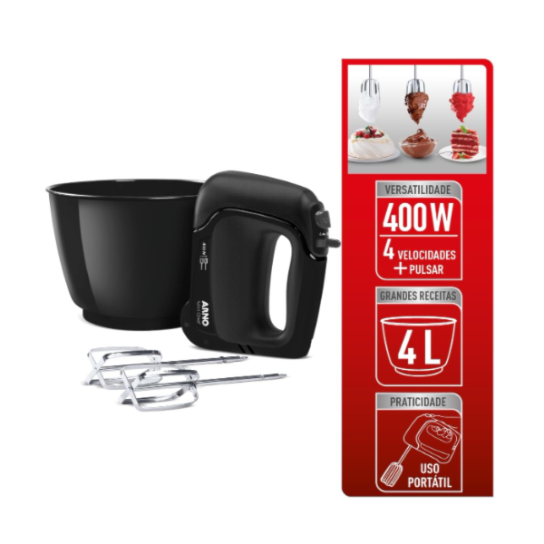 Batedeira Arno Mini Chef Portatil 400W 127V Preto HM01-522fc995-37ac-464e-975a-a63ed85b1191