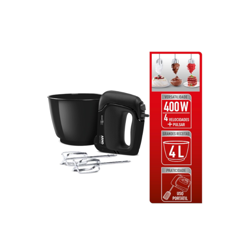 Batedeira Arno Mini Chef Portatil 400W 127V Preto HM01-9f9a764a-19ce-48ac-85aa-1f7d531dd0f6