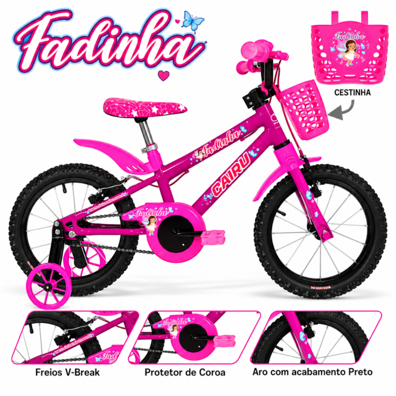 Bicicleta Cairu Aro 16 Mountain Bike Feminina Fadinha Rosa/Pink-4888dbd9-1a41-4f51-80fc-b8860b301734