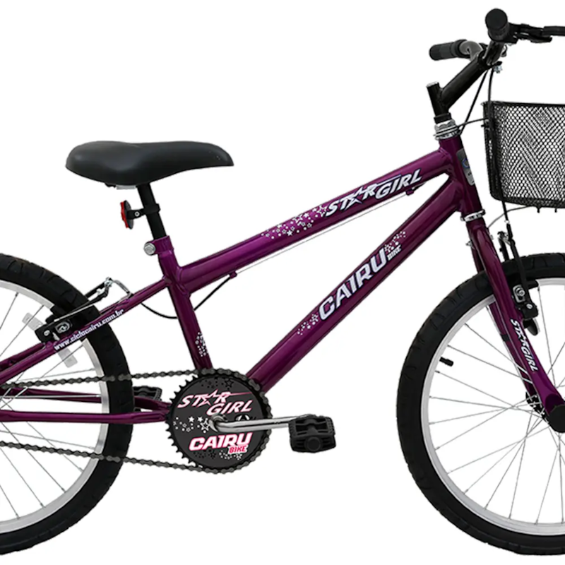 Bicicleta Cairu Aro 20 Mountain Bike REB  Star Girl com Cesto Violeta Infantil Feminina com Quadro Reforçado e Freio V-Brake
