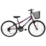 Bicicleta Cairu Aro 24 Bella com 21 Machas REB Mountain Bike com Cesto Violeta/Preto