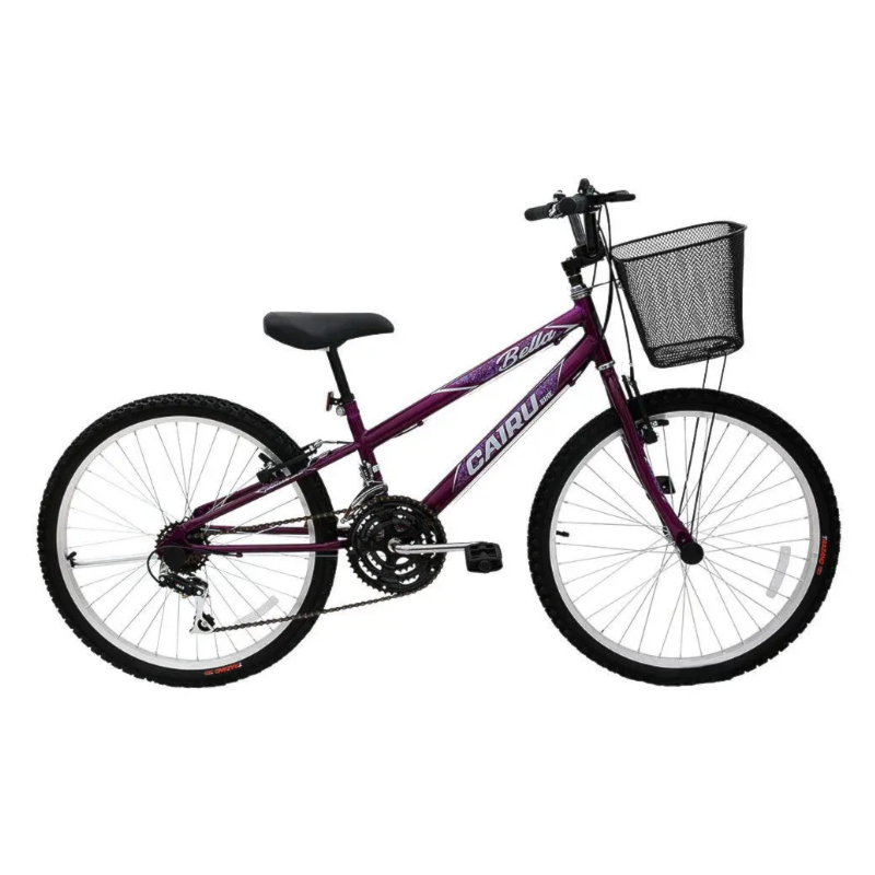 Bicicleta Cairu Aro 24 Bella com 21 Machas REB Mountain Bike com Cesto Violeta/Preto