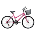 Bicicleta Cairu Aro 24 Bella com 21 Marchas REB Mountain Bike com Cesto Pink/Preto