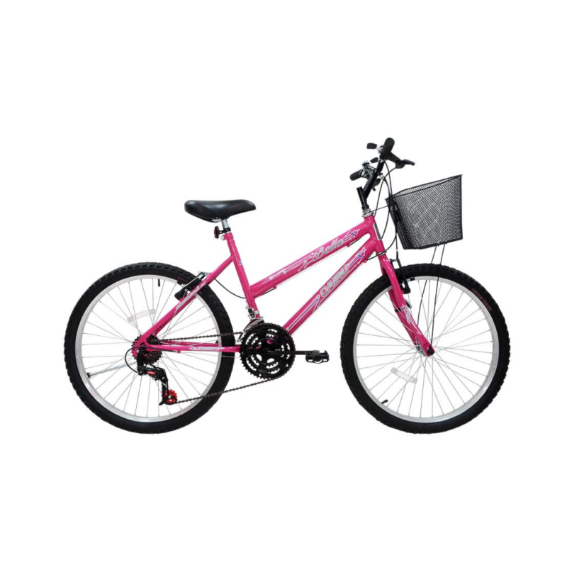 Bicicleta Cairu Aro 24 Bella com 21 Marchas REB Mountain Bike com Cesto Pink/Preto