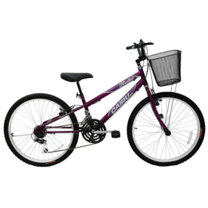 Bicicleta Cairu Aro 24 MTB 21 Machas Bella REB com Cesto Violeta/Preto