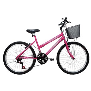 Bicicleta Cairu Aro 24 MTB REB 21 Marchas Bella com Cesto Pink/Preto