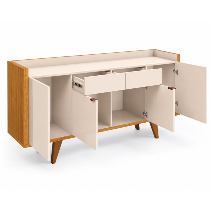 Buffet HB Móveis Melodia 1,60m 4 Portas 2 Gavetas Off White/Cinamomo