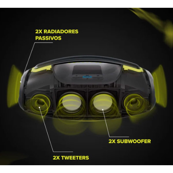 Caixa de Som Bluetooth Waaw Hyperboom 1000 180W RMS com LED, IPX7, Power Bank e Função TWS Preto/Verde-da4e4ca5-be58-4a27-a35a-c1b1ebf687d8
