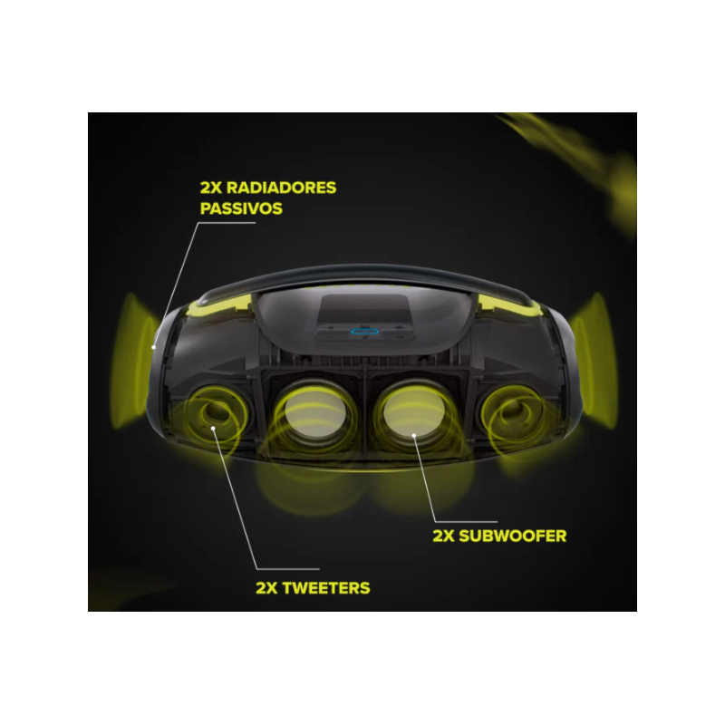 Caixa de Som Bluetooth Waaw Hyperboom 1000 180W RMS com LED, IPX7, Power Bank e Função TWS Preto/Verde-47659970-4407-45ee-84da-11294a5c78c6