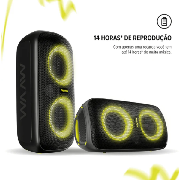 Caixa de Som Bluetooth Waaw Sound Box Infinite 100 100W RMS com LED, TWS, Power Bass e IPX4 Preto/Verde-5618cc0c-6924-4348-9f2d-59d9cb9d7a84