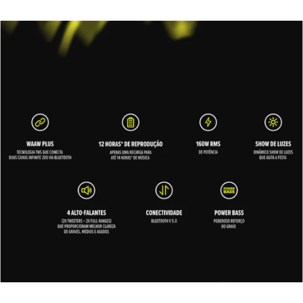 Caixa de Som Bluetooth Waaw Sound Box Infinite 200 160W RMS, LED, TWS, Power Bass, Entradas P10, USB e Bateria de 12h Preto/Verde-35258b31-12c2-4b0f-a86d-5a7e57766054
