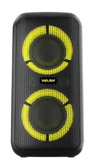 Caixa de Som Bluetooth Waaw Sound Box Infinite 200 160W RMS, LED, TWS, Power Bass, Entradas P10, USB e Bateria de 12h Preto/Verde