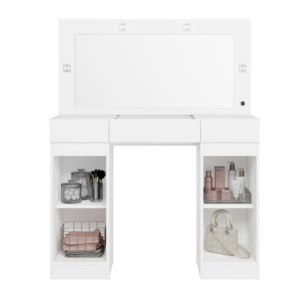 Camarim Studio Albatroz 2 Portas 3 Gavetas com 4 Luminarias de Led e Espelho Incluso de 0,86X0,38M Branco Fosco Liso