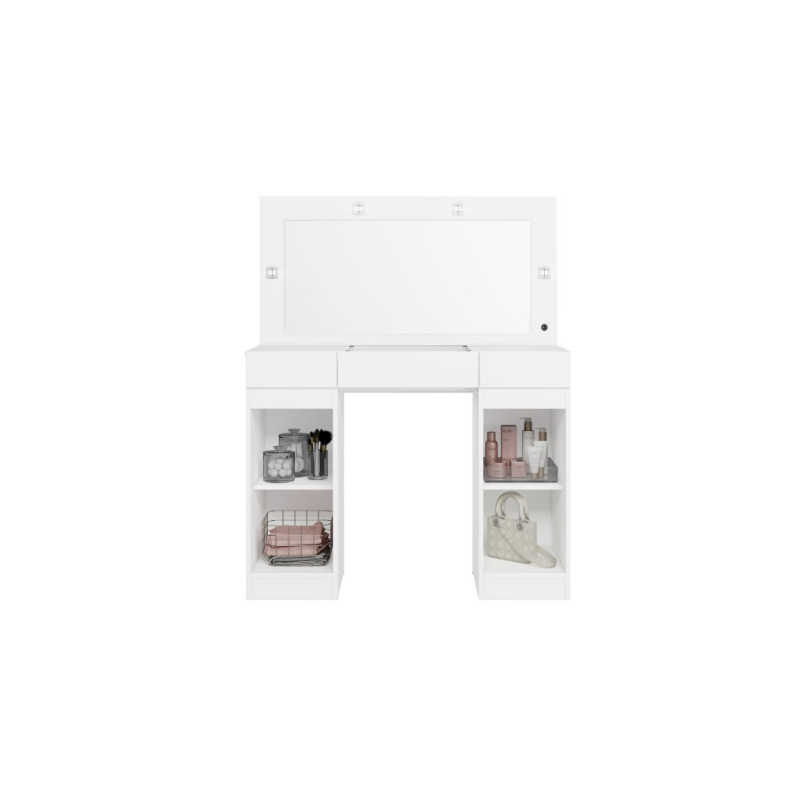 Camarim Studio Albatroz 2 Portas 3 Gavetas com 4 Luminarias de Led e Espelho Incluso de 0,86X0,38M Branco Fosco Liso