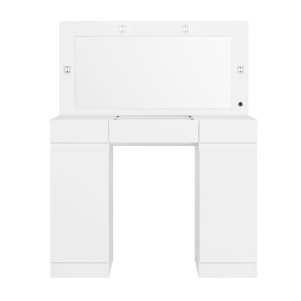 Camarim Studio Albatroz 2 Portas 3 Gavetas com 4 Luminarias de Led e Espelho Incluso de 0,86X0,38M Branco Fosco Liso-679748d7-4b40-42b1-86fc-7098b39030c2