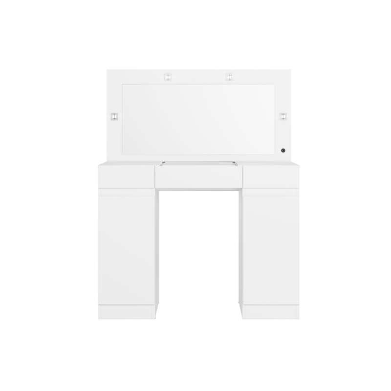 Camarim Studio Albatroz 2 Portas 3 Gavetas com 4 Luminarias de Led e Espelho Incluso de 0,86X0,38M Branco Fosco Liso