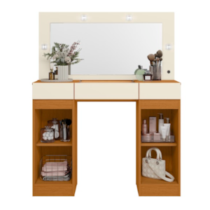 Camarim Studio Albatroz 2 Portas 3 Gavetas com 4 Luminarias de Led e Espelho Incluso de 0,86X0,38M Cinamomo/Off White