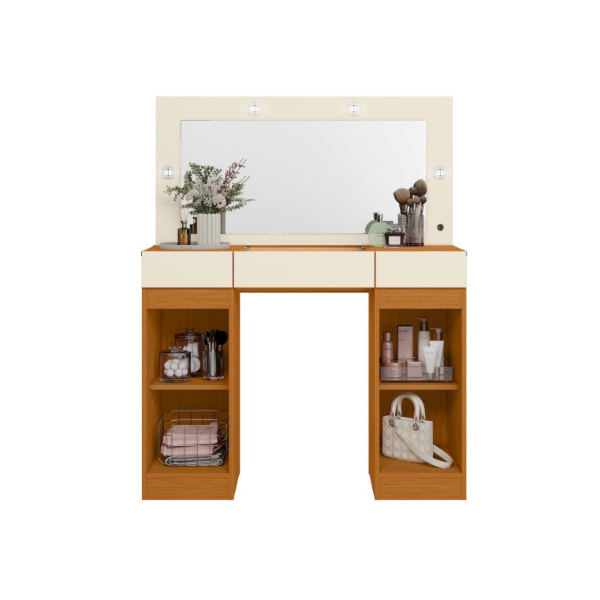 Camarim Studio Albatroz 2 Portas 3 Gavetas com 4 Luminarias de Led e Espelho Incluso de 0,86X0,38M Cinamomo/Off White-9b69e68c-2f8e-42b4-8f68-3a424aa105ab