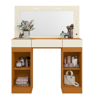 Camarim Studio Albatroz 2 Portas 3 Gavetas com 4 Luminarias de Led e Espelho Incluso de 0,86X0,38M Cinamomo/Off White