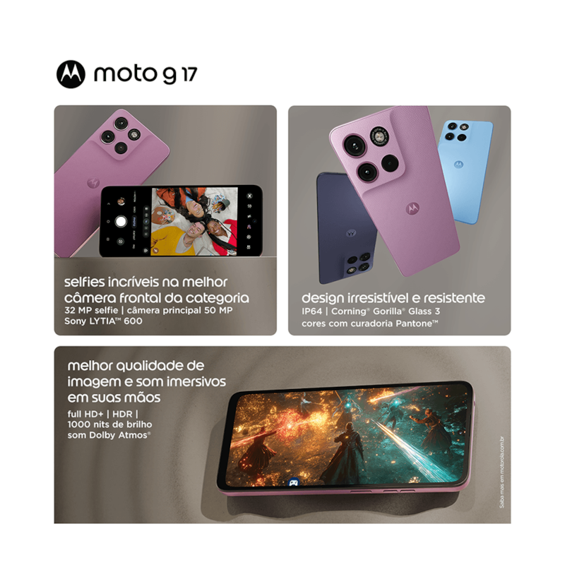 Celular Motorola Moto G17 128GB 4GB RAM - Tela FHD+ 6,7 Pol., Câmera 50MP, Bateria 5200mAh-b5880bb6-8ec5-441d-b38c-d5c93584ca39